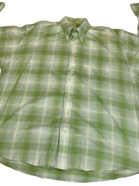 Burberry of London Men's XL Check Cotton Button down Dress Green Shirt USA Made